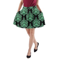 Black And Neon Ornament Damask Vintage A-line Pocket Skirt by ConteMonfrey