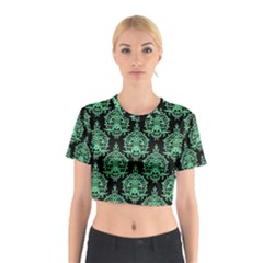 Black And Neon Ornament Damask Vintage Cotton Crop Top by ConteMonfrey