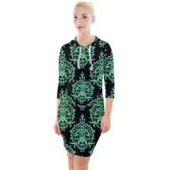 Black And Neon Ornament Damask Vintage Quarter Sleeve Hood Bodycon Dress by ConteMonfrey