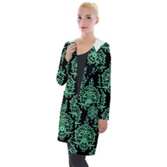 Black And Neon Ornament Damask Vintage Hooded Pocket Cardigan by ConteMonfrey