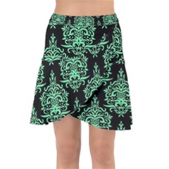 Black And Neon Ornament Damask Vintage Wrap Front Skirt by ConteMonfrey