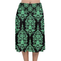 Black And Neon Ornament Damask Vintage Velvet Flared Midi Skirt by ConteMonfrey