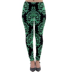 Black And Neon Ornament Damask Vintage Lightweight Velour Leggings by ConteMonfrey