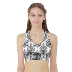 Black And White Ornament Damask Vintage Sports Bra With Border