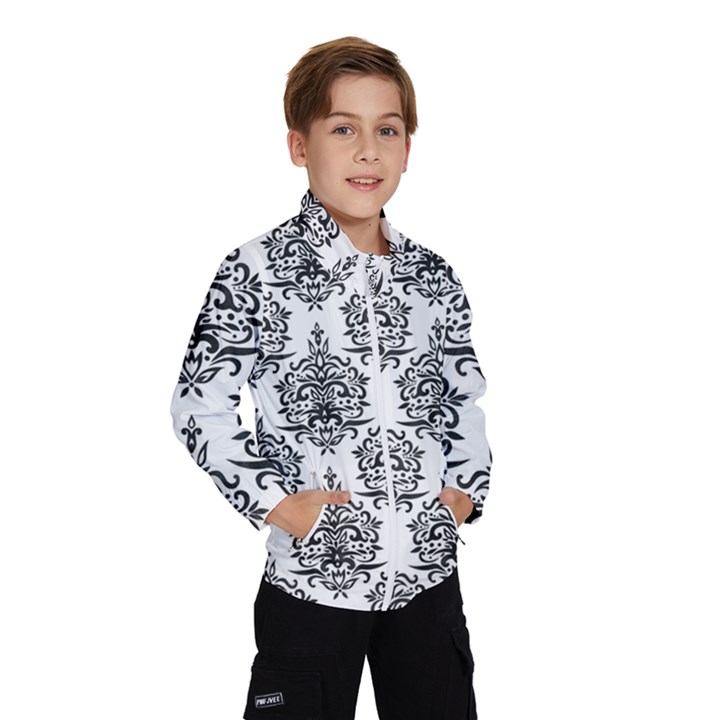 Black And White Ornament Damask Vintage Kids  Windbreaker