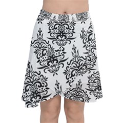 Black And White Ornament Damask Vintage Chiffon Wrap Front Skirt by ConteMonfrey