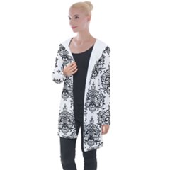 Black And White Ornament Damask Vintage Longline Hooded Cardigan by ConteMonfrey