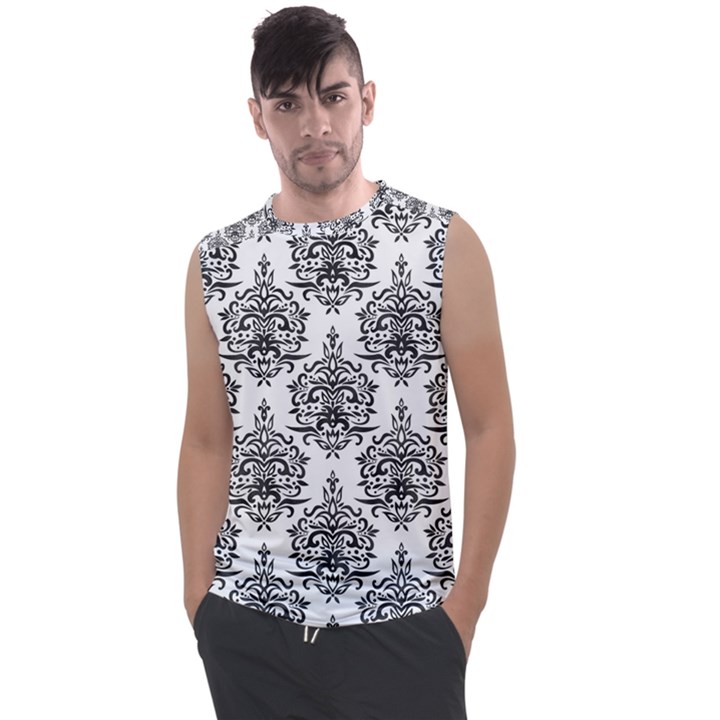 Black And White Ornament Damask Vintage Men s Regular Tank Top