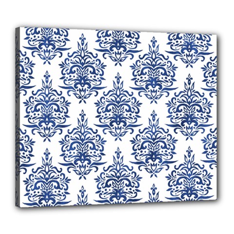 Blue And White Ornament Damask Vintage Canvas 24  X 20  (stretched) by ConteMonfrey