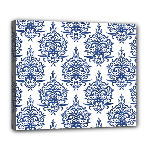 Blue And White Ornament Damask Vintage Deluxe Canvas 24  X 20  (stretched) by ConteMonfrey