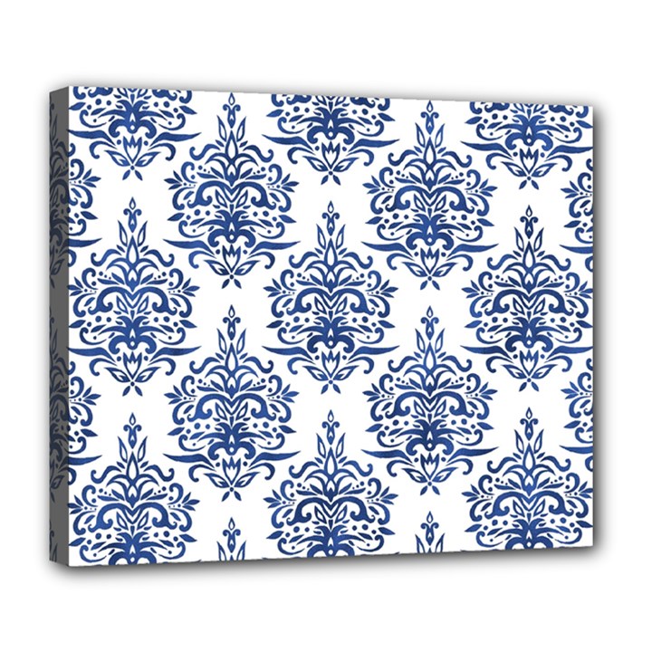 Blue And White Ornament Damask Vintage Deluxe Canvas 24  x 20  (Stretched)