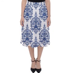 Blue And White Ornament Damask Vintage Classic Midi Skirt by ConteMonfrey