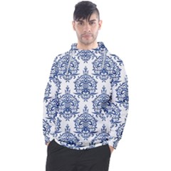 Blue And White Ornament Damask Vintage Men s Pullover Hoodie by ConteMonfrey