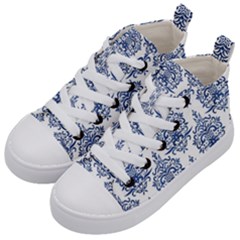 Blue And White Ornament Damask Vintage Kids  Mid-top Canvas Sneakers by ConteMonfrey