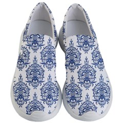 Blue And White Ornament Damask Vintage Women s Lightweight Slip Ons by ConteMonfrey