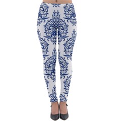 Blue And White Ornament Damask Vintage Lightweight Velour Leggings by ConteMonfrey