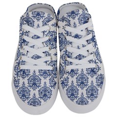 Blue And White Ornament Damask Vintage Half Slippers by ConteMonfrey