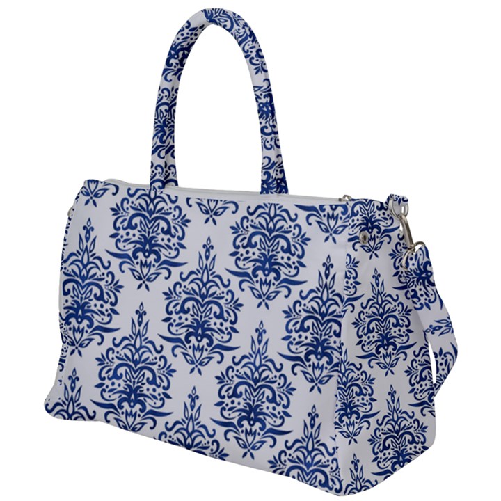 Blue And White Ornament Damask Vintage Duffel Travel Bag