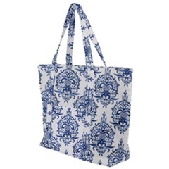 Blue And White Ornament Damask Vintage Zip Up Canvas Bag by ConteMonfrey