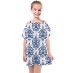 Blue And White Ornament Damask Vintage Kids  One Piece Chiffon Dress by ConteMonfrey