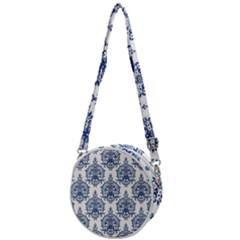 Blue And White Ornament Damask Vintage Crossbody Circle Bag by ConteMonfrey