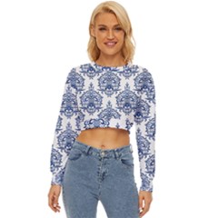 Blue And White Ornament Damask Vintage Lightweight Long Sleeve Sweatshirt