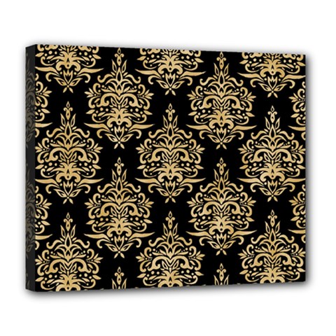 Black And Cream Ornament Damask Vintage Deluxe Canvas 24  X 20  (stretched) by ConteMonfrey