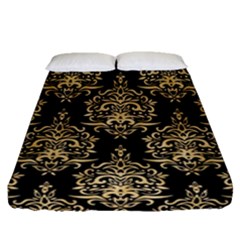 Black And Cream Ornament Damask Vintage Fitted Sheet (queen Size) by ConteMonfrey