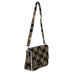 Black And Cream Ornament Damask Vintage Shoulder Bag With Back Zipper by ConteMonfrey