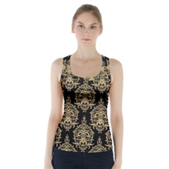 Black And Cream Ornament Damask Vintage Racer Back Sports Top by ConteMonfrey