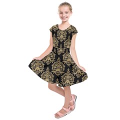 Black And Cream Ornament Damask Vintage Kids  Short Sleeve Dress