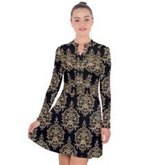 Black And Cream Ornament Damask Vintage Long Sleeve Panel Dress