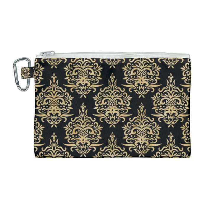 Black And Cream Ornament Damask Vintage Canvas Cosmetic Bag (Large)