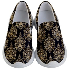 Black And Cream Ornament Damask Vintage Kids Lightweight Slip Ons by ConteMonfrey