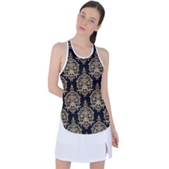 Black And Cream Ornament Damask Vintage Racer Back Mesh Tank Top by ConteMonfrey