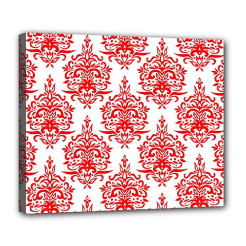 White And Red Ornament Damask Vintage Deluxe Canvas 24  X 20  (stretched) by ConteMonfrey