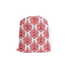 White And Red Ornament Damask Vintage Drawstring Pouch (medium) by ConteMonfrey