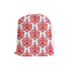 White And Red Ornament Damask Vintage Drawstring Pouch (large) by ConteMonfrey