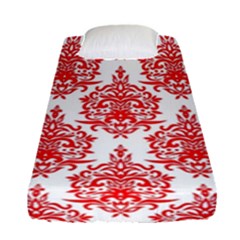 White And Red Ornament Damask Vintage Fitted Sheet (single Size) by ConteMonfrey