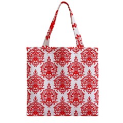 White And Red Ornament Damask Vintage Zipper Grocery Tote Bag by ConteMonfrey