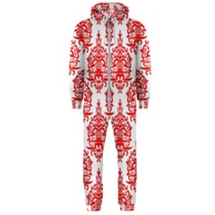 White And Red Ornament Damask Vintage Hooded Jumpsuit (men) by ConteMonfrey