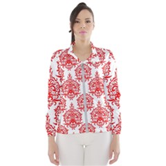 White And Red Ornament Damask Vintage Women s Windbreaker by ConteMonfrey