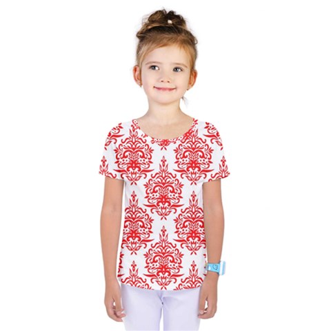 White And Red Ornament Damask Vintage Kids  One Piece Tee by ConteMonfrey