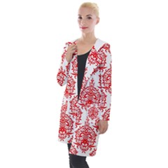 White And Red Ornament Damask Vintage Hooded Pocket Cardigan by ConteMonfrey