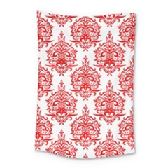 White And Red Ornament Damask Vintage Small Tapestry by ConteMonfrey