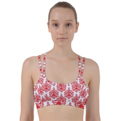 White And Red Ornament Damask Vintage Line Them Up Sports Bra by ConteMonfrey