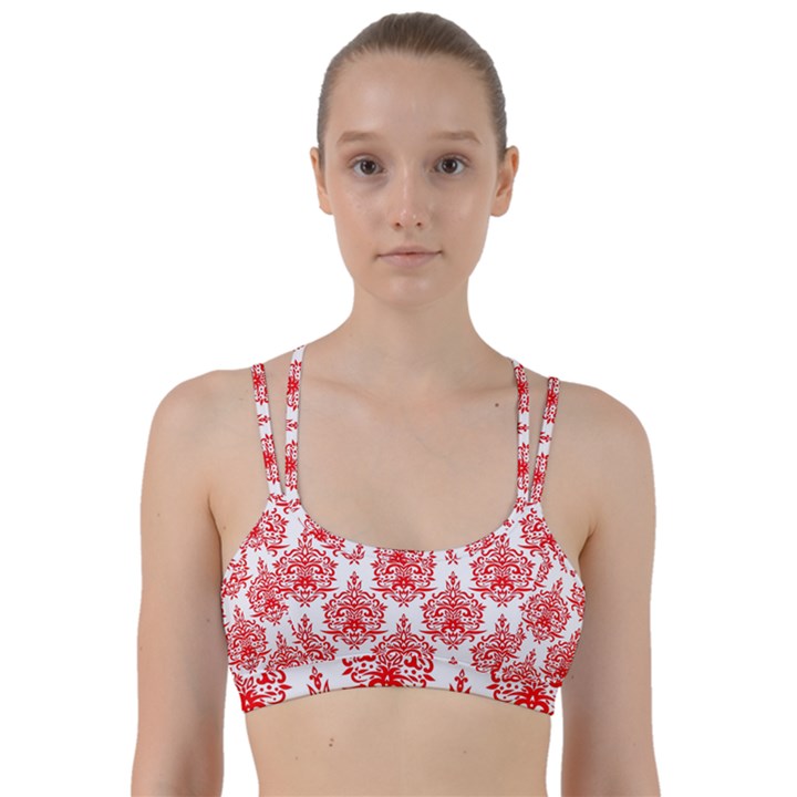 White And Red Ornament Damask Vintage Line Them Up Sports Bra