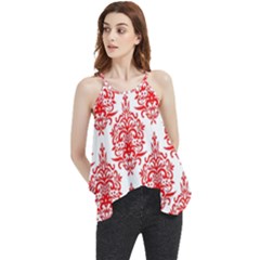 White And Red Ornament Damask Vintage Flowy Camisole Tank Top by ConteMonfrey