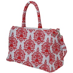 White And Red Ornament Damask Vintage Duffel Travel Bag by ConteMonfrey