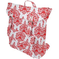 White And Red Ornament Damask Vintage Buckle Up Backpack by ConteMonfrey